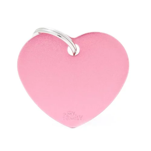 Pour vivre dehors:Médaille basic grand cœur pour chien en aluminium rose