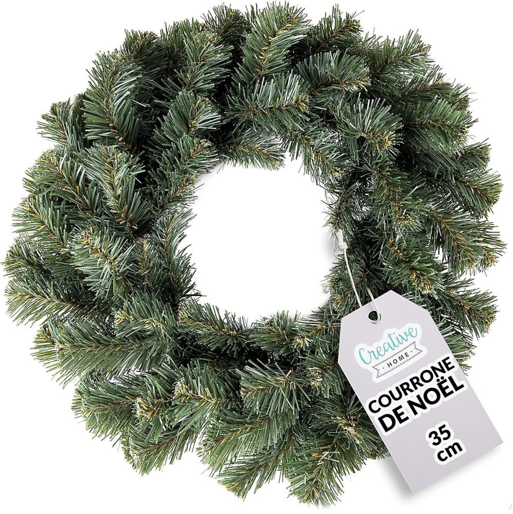 Creative Home Couronne de Noel Artificielle – Porte Guirlande de Noel, Diamètre Rond 35 cm, Décoration Fête Mariage Rustique