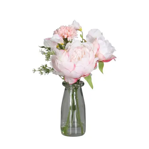 Pour tous les jardins：Bouquet de fleurs artificielles roses dans vase illusion d’eau - 32 cm