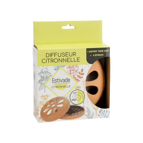 Jardin et maison:Support spirale terre cuite avec 6 spirales citronnelle coloris marron Denis & Fils