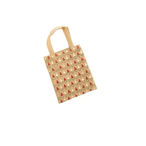 Jardin simple:Petit sac en jute décor gnomes rouge, blanc et beige - 20 x 24 cm