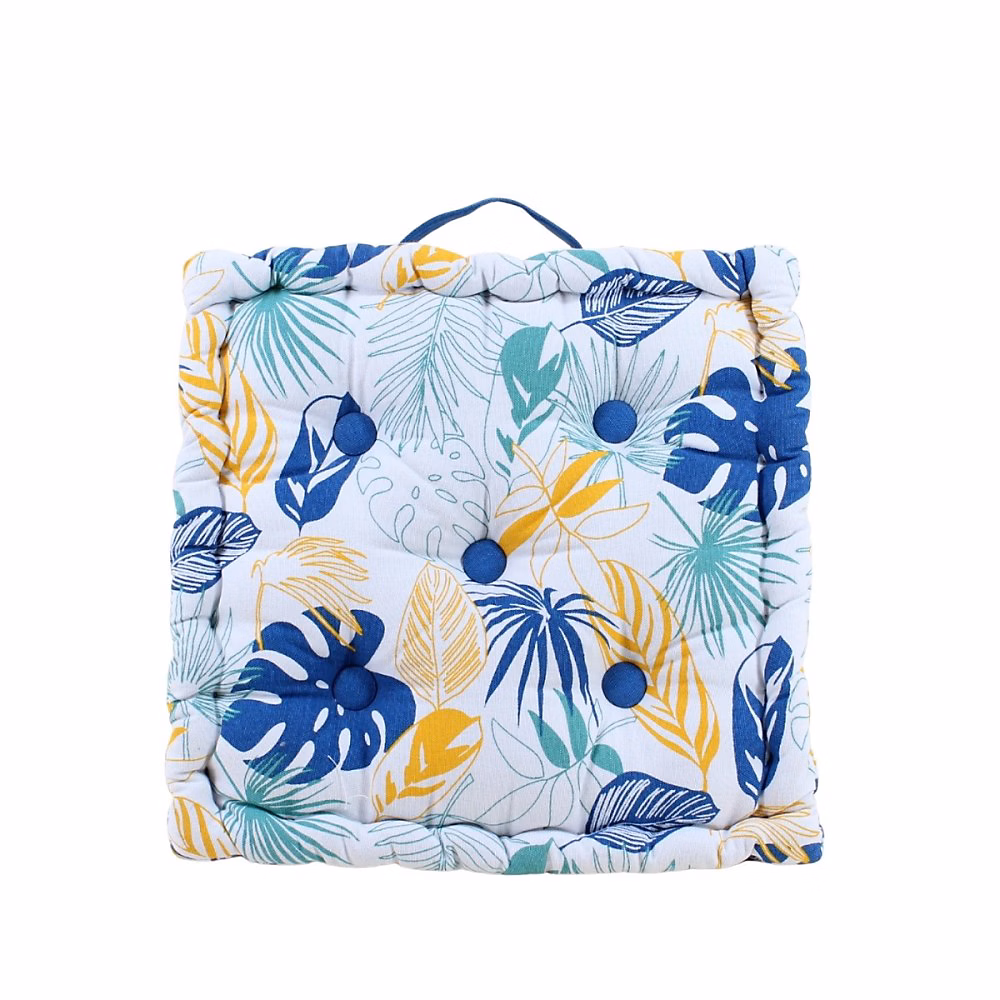Coussin de sol blanc motifs tropical 40 × 40cm