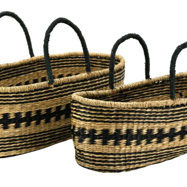 Paniers de rangement en jonc naturel et teinté (Lot de 2)