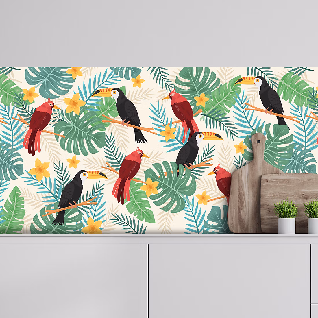 Crédence adhésive perroquet tropical 40 × 200cm