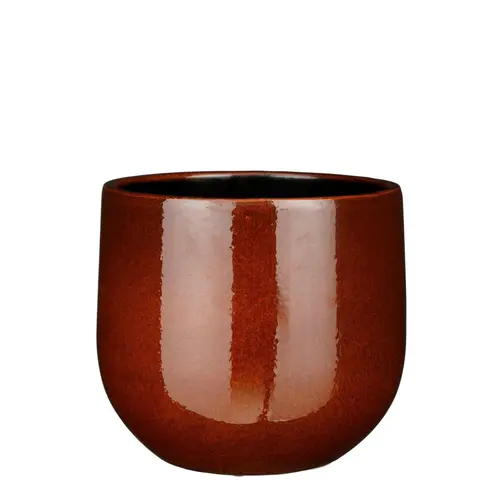 Utile dehors：Pablo pot rond coloris marron en céramique - Ø 25 x 20 cm