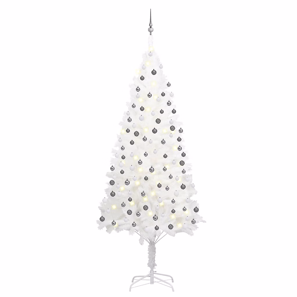 Arbre de Noël artificiel pré-éclairé et boules blanc 240 cm vidaXL – Réf. OAKPBANMX6945757617