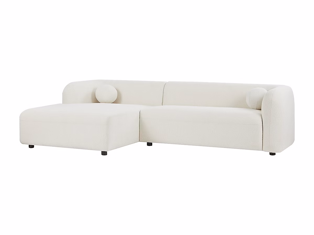 Canapé d'angle gauche en tissu bouclette blanc ivoire OVOTAS – Réf. HRCCWBTXP6491893282