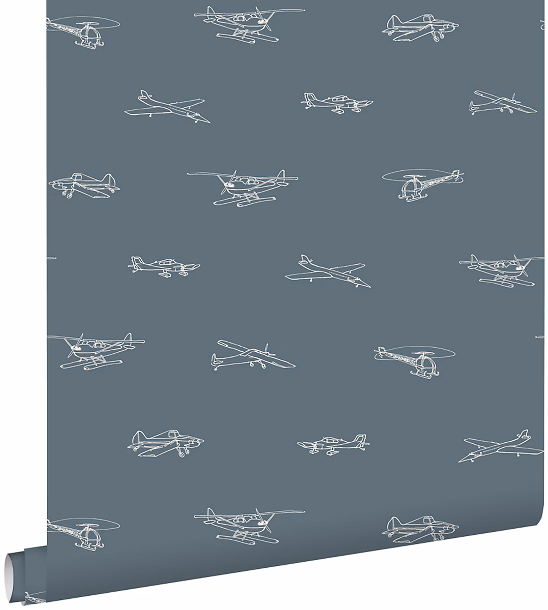 ESTAhome papier peint avions et hélicoptères bleu gris 53 cm x 10.05 m | Papier peint