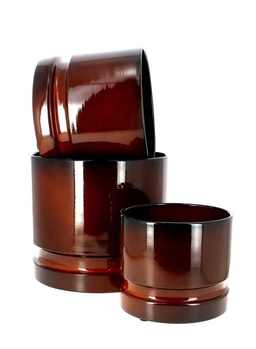 Jardin durable:Cache-pot coloris marron en zinc woodlog - Ø 31 cm x 27 cm