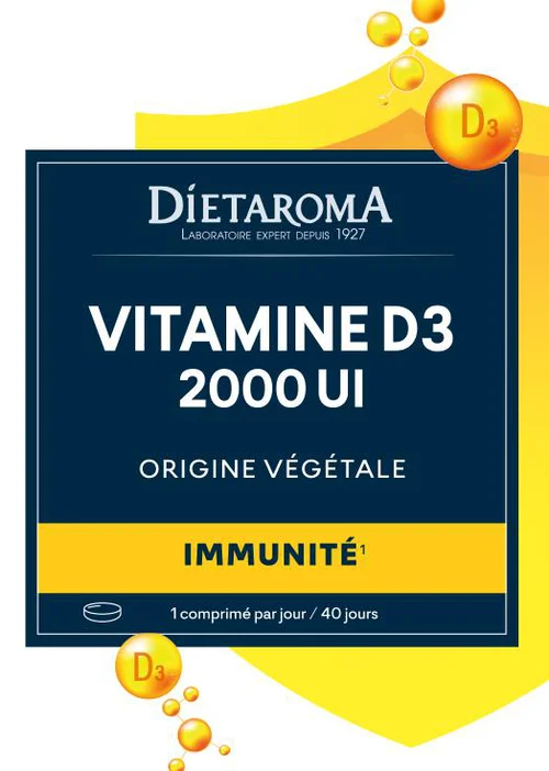 Jardin malin：Complément alimentaire vitamine D3 végétale 2000 UI immunité Dietaroma - 40 comprimés