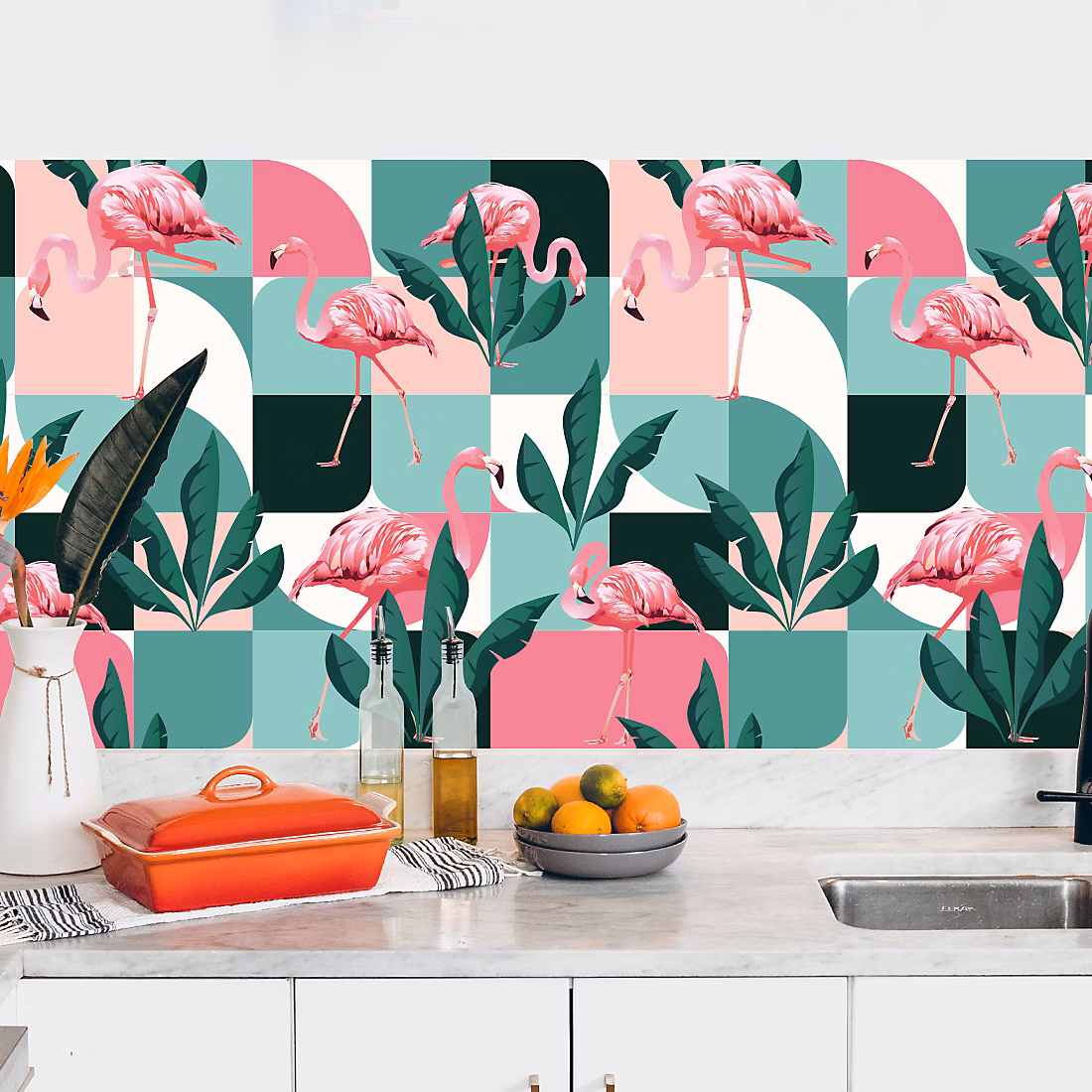 Crédence adhésive flamant rose 60 × 200 cm