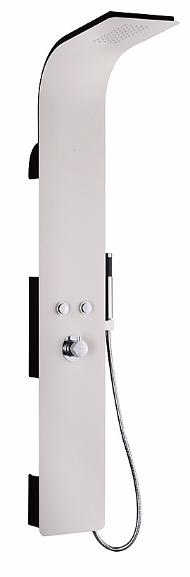 Colonne de douche hydromassante mécanique avec pommeau intégré + douchette + flexible – noir/blanc | Essebagno