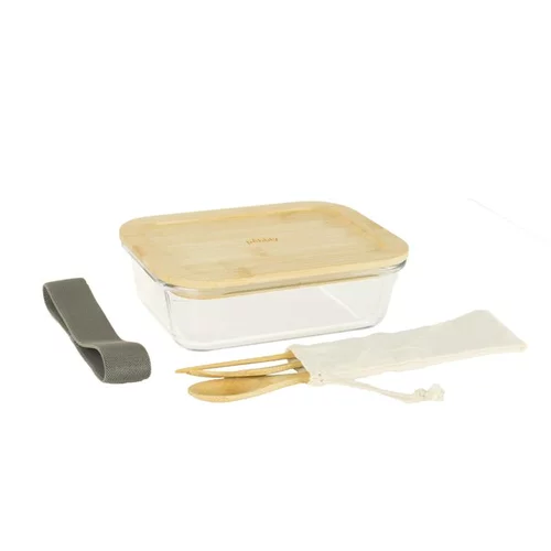 Pour mieux aménager vos extérieurs:Lunch box nomade en verre et bambou 1000 ml avec couverts 20x15x6,5 cm