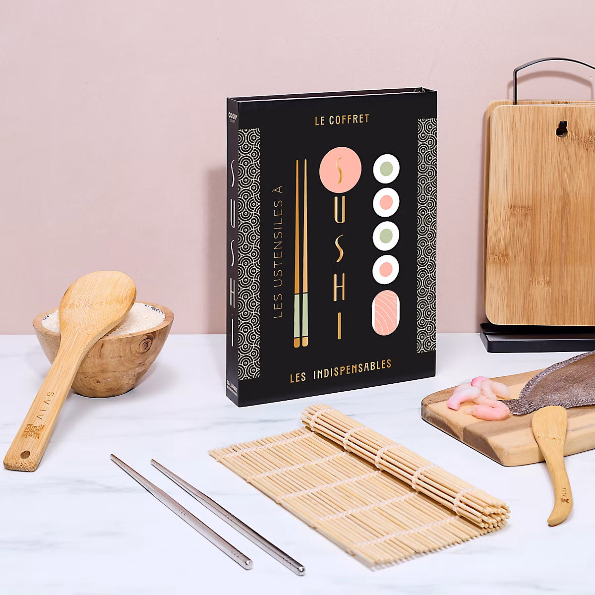 Coffret Ustensiles de Cuisine – COOK CONCEPT, Noir, Tapis à Rouler, Cuillère à Riz, Spatule, Baguettes