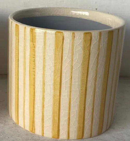 Jardin & loisirs:Cache-pot double traits coloris multicolore en céramique - 12,5 x 12,5 x 9,5 cm