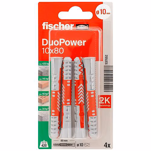 DuoPower 10 × 80 – Cheville universelle 2 composants, lot de 4
