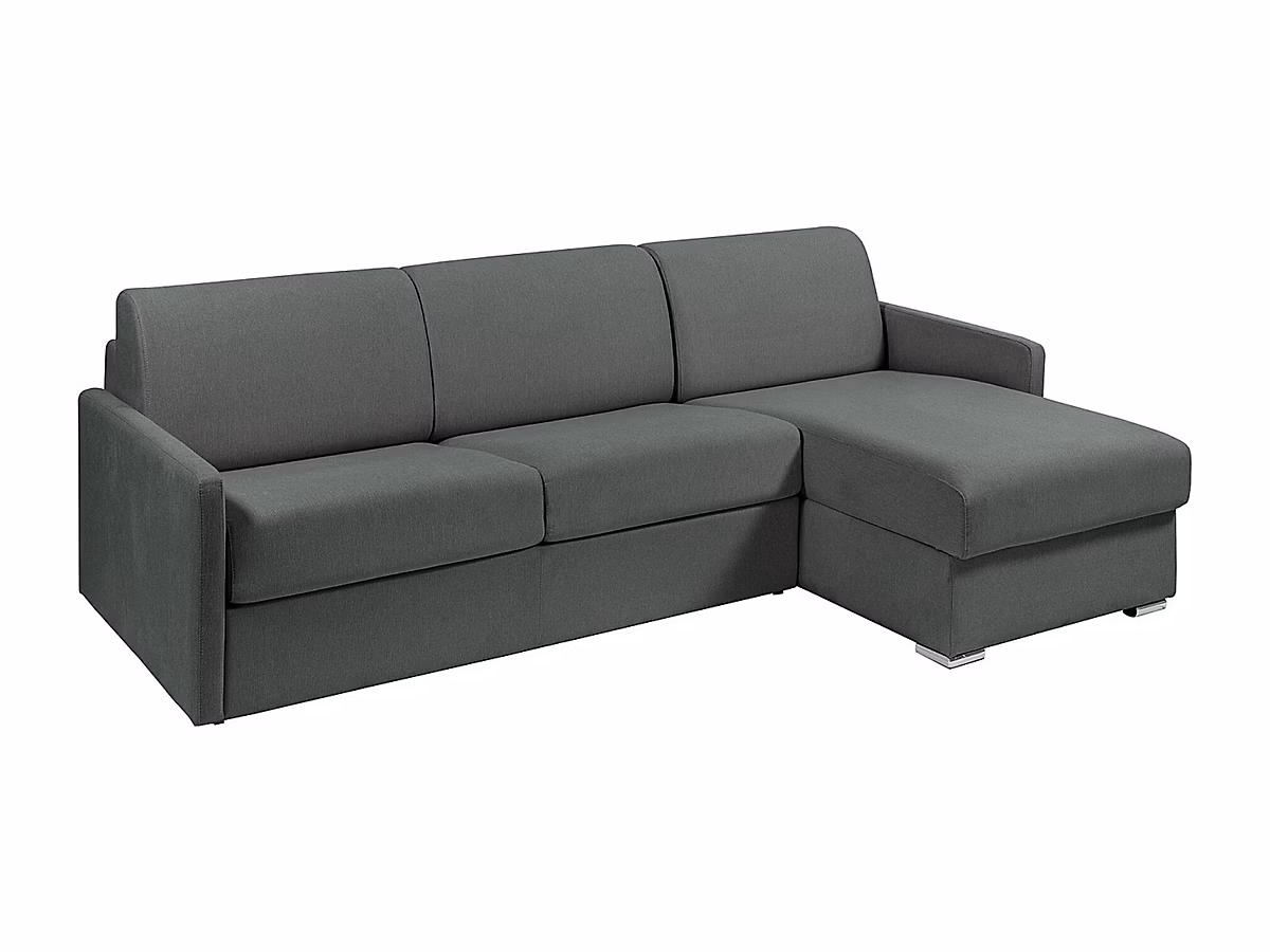Canapé d'angle convertible express et réversible en tissu texturé gris – Couchage 160 cm, Matelas 18 cm, CALIFE
