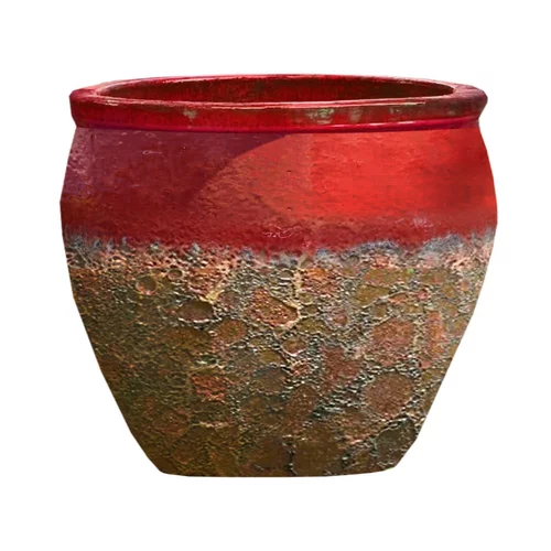 Un atout pour le jardin:Cuvier en grès émaillé old rouge Decolines Leon - Ø 23 x H 20 cm