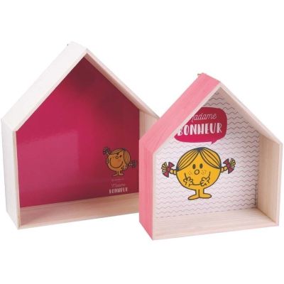Etagères en bois maison Monsieur Madame (Lot de 2) (Rose)
