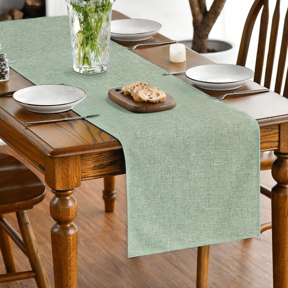 Chemin de Table Polyester Vert Sauge 40 × 240 cm