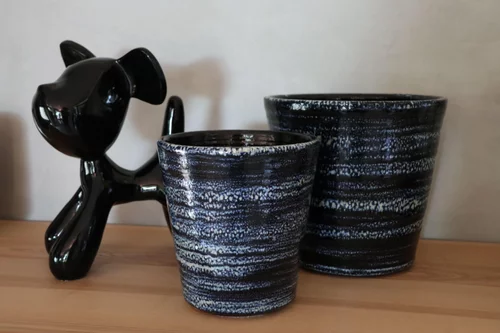Idéal pour le jardin:Pot en terre cuite émaillée bleu Nuit étoilée Les Poteries d’Albi Odyssée - Ø 18 x H 18 cm