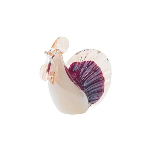 Jardin utile:Coq décoratif en verre sulfure blanc et rouge Max - 13 x 5,5 x 13 cm