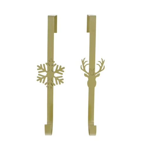 Jardin & extérieur：Couronne accroche-porte coloris or en métal - 12 x 7,5 cm