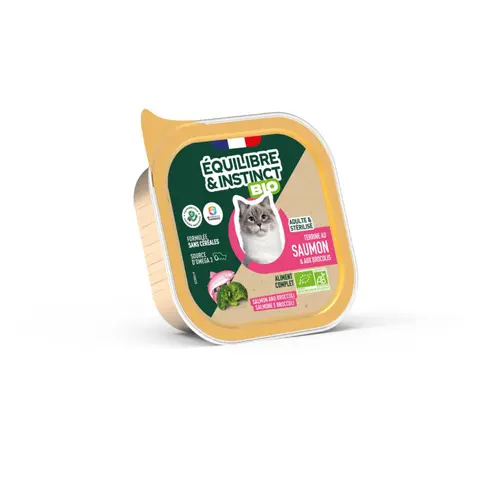 Jardin et solutions:Aliment humide pour chat adulte saumon brocolis bio Équilibre & Instinct - 85 g
