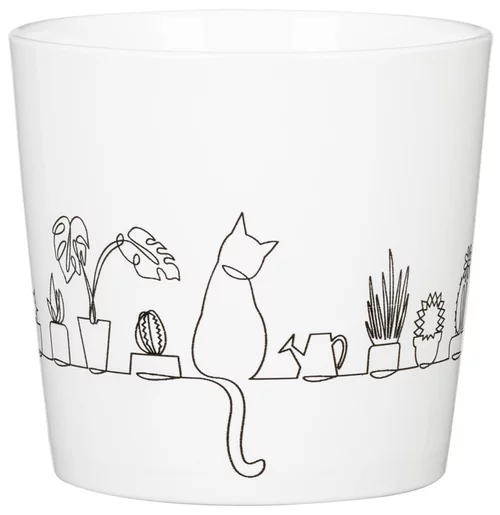 Pour un jardin agréable:Cache-pot en céramique blanc motifs chat Scheurich 870 Catview - Ø 13 cm