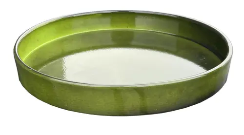 Jardin et confort:Soucoupe pour pot évasé coloris vert en métal recyclé - 23,5 x 23,5 x 3 cm