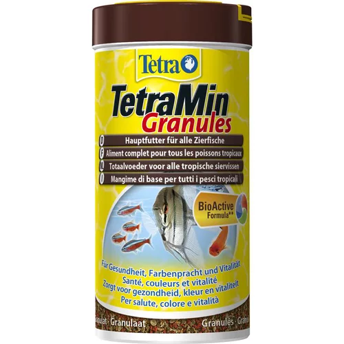 Extérieur sélection:Aliment pour poissons d’ornement TetraMin granules. La boite de 250 ml