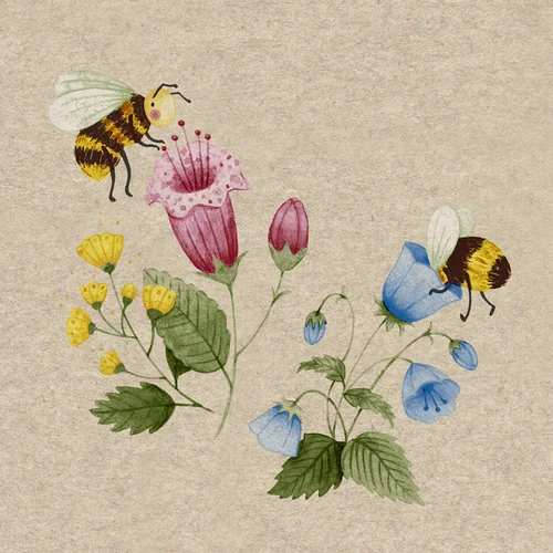 Choix extérieur:Serviettes en papier recyclé 2 plis motif abeilles Bee flowerful x 25 - 33 x 33 cm