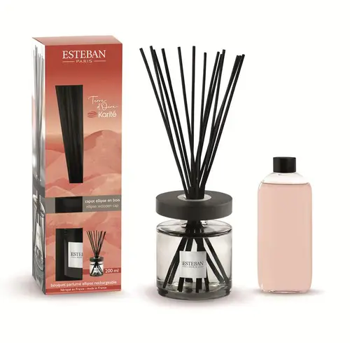 Pour vos projets:Bouquet parfumé ellipse avec sa recharge senteur terre d'ocre karité Esteban - 200 ml