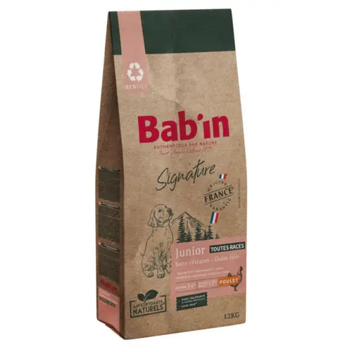 Jardin expert:Croquettes pour chien junior au poulet sans céréales Bab'in Signature – 12 kg