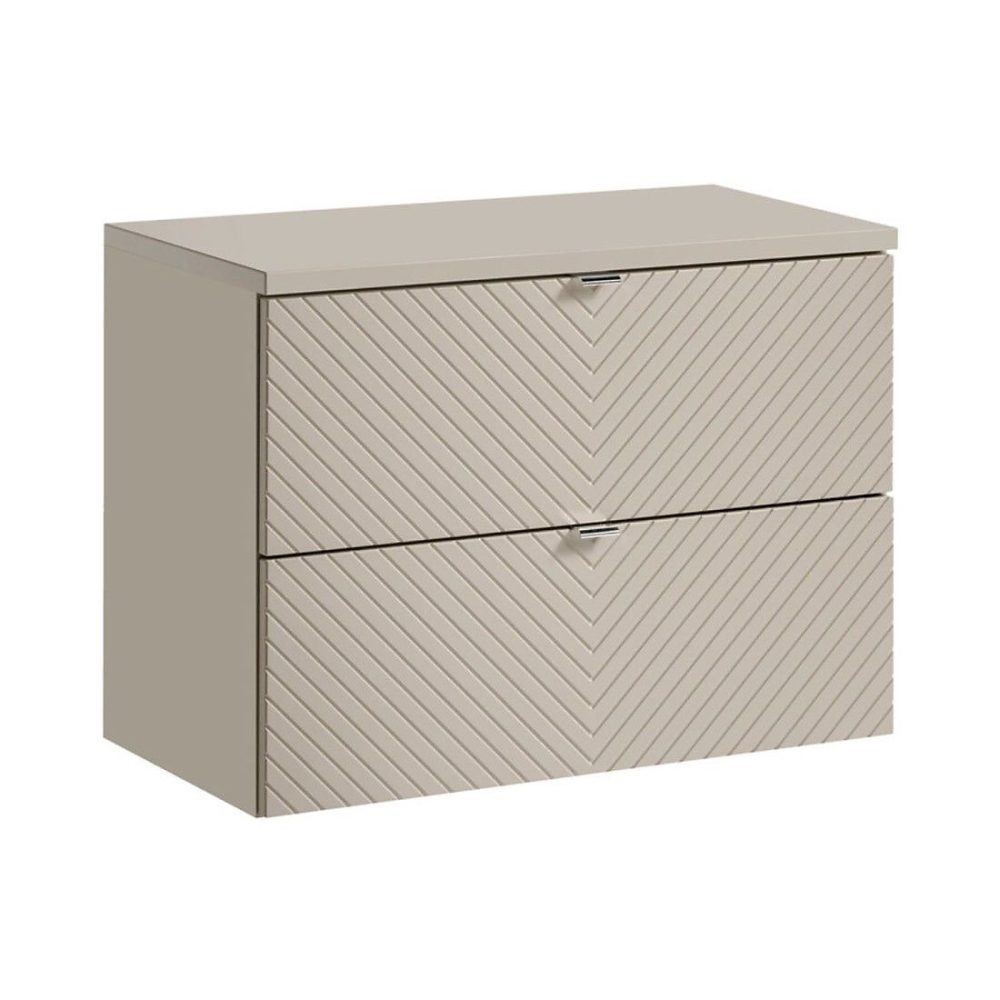 Meuble de salle de bains – Ensemble de salle de bain AOKI : meuble sous vasque à tiroirs 80cm et plan vasque beige