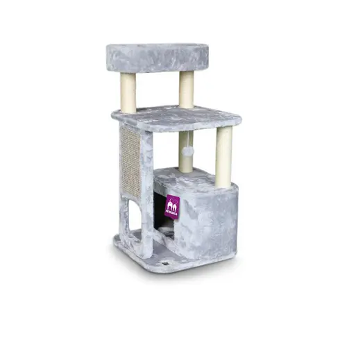 Espace vert malin:Arbre à chat avec panier et griffoir coloris gris Little Rock Petrebels - 99 cm