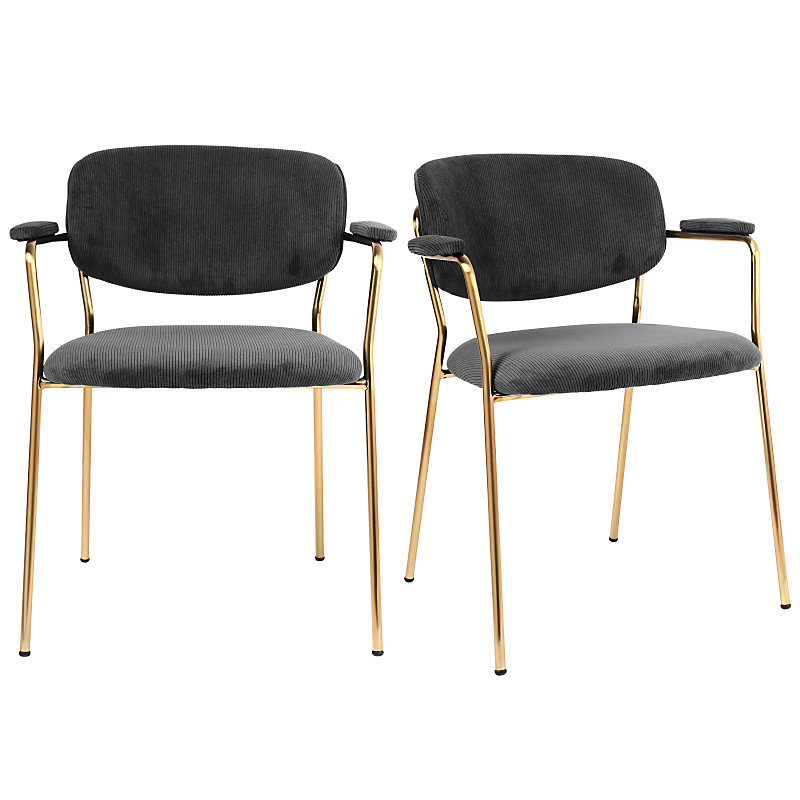 CLARA-Chaise en tissu cotelé Carbone et métal doré brossé(x2) – Réf. RKEAUGVZZ6042490401