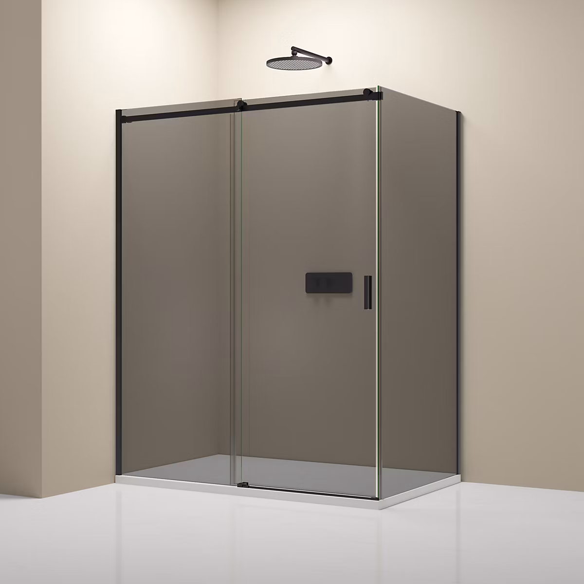 Cabine de douche d'angle – Verre fumé 6mm, porte coulissante, Profilé Noir mat, NT806 FLEX 140 × 90 × 195cm