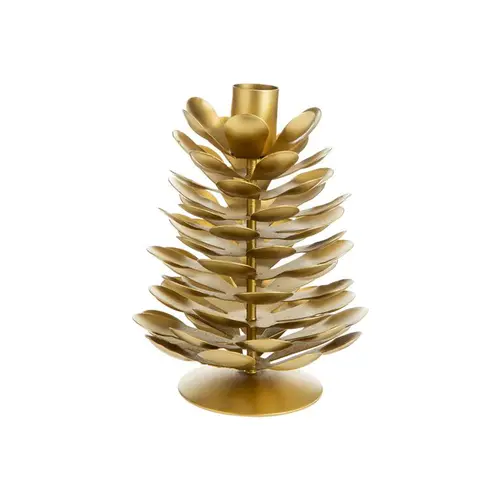 Pour faciliter la vie dehors：Bougeoir pomme de pin en métal or - Ø 13 x H 16 cm