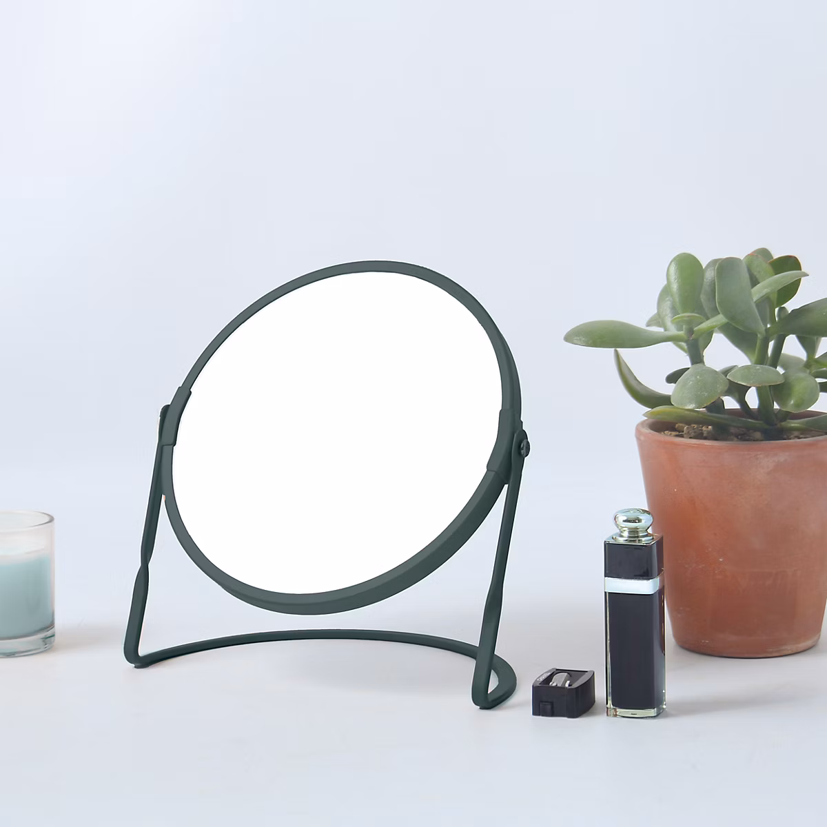 Miroir de salle de bains rond grossissant – orientable | à poser | vert | Akira Spirella