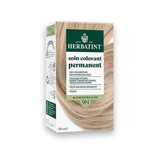 Extérieur facile：Coloration permanente pour cheveux blond extra clair 9N aux extraits végétaux biologiques vegan Herbatint - 170 ml