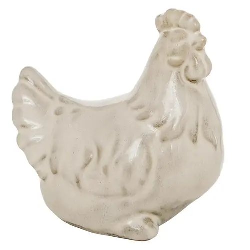 Fonctionnel au jardin:Poulette décorative en porcelaine blanc crème Hahnina - 12,5 x 8,5 x 13 cm