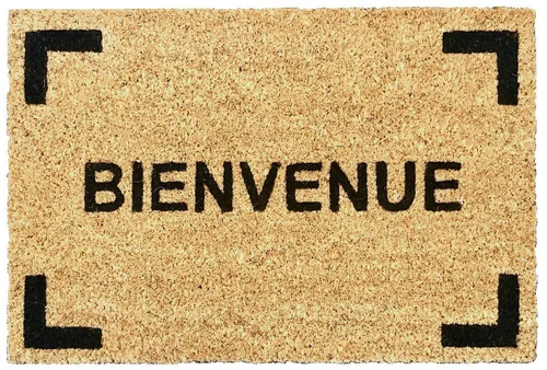 Une touche pratique au jardin：Tapis brosse coco écru imprimé noir Sweetsol Bienvenue - 60 x 40 cm