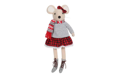 Jardin solution：Figurine décorative souris avec pull gris coloris multicolore en polyester - 19 x 10 x 48 cm