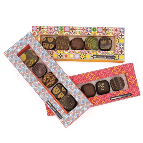Un choix pratique pour l’extérieur：Réglette 5 chocolats bio noir et lait Chocolaterie Castelain - 45 g