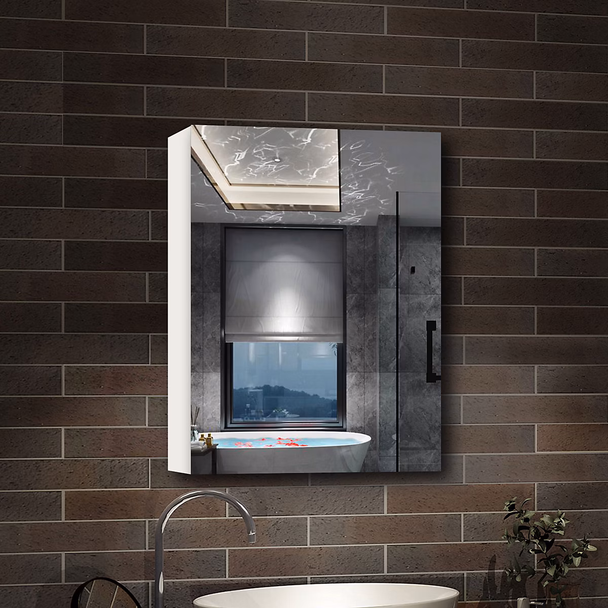Armoire de Toilette Mural avec Miroir et Rangement – Moderne, Blanc, 40 × 70 cm, AICA Sanitaire