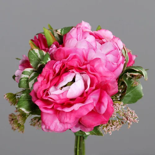 Jardin et solutions:Bouquet de pivoines rose vif artificielles - 20 cm