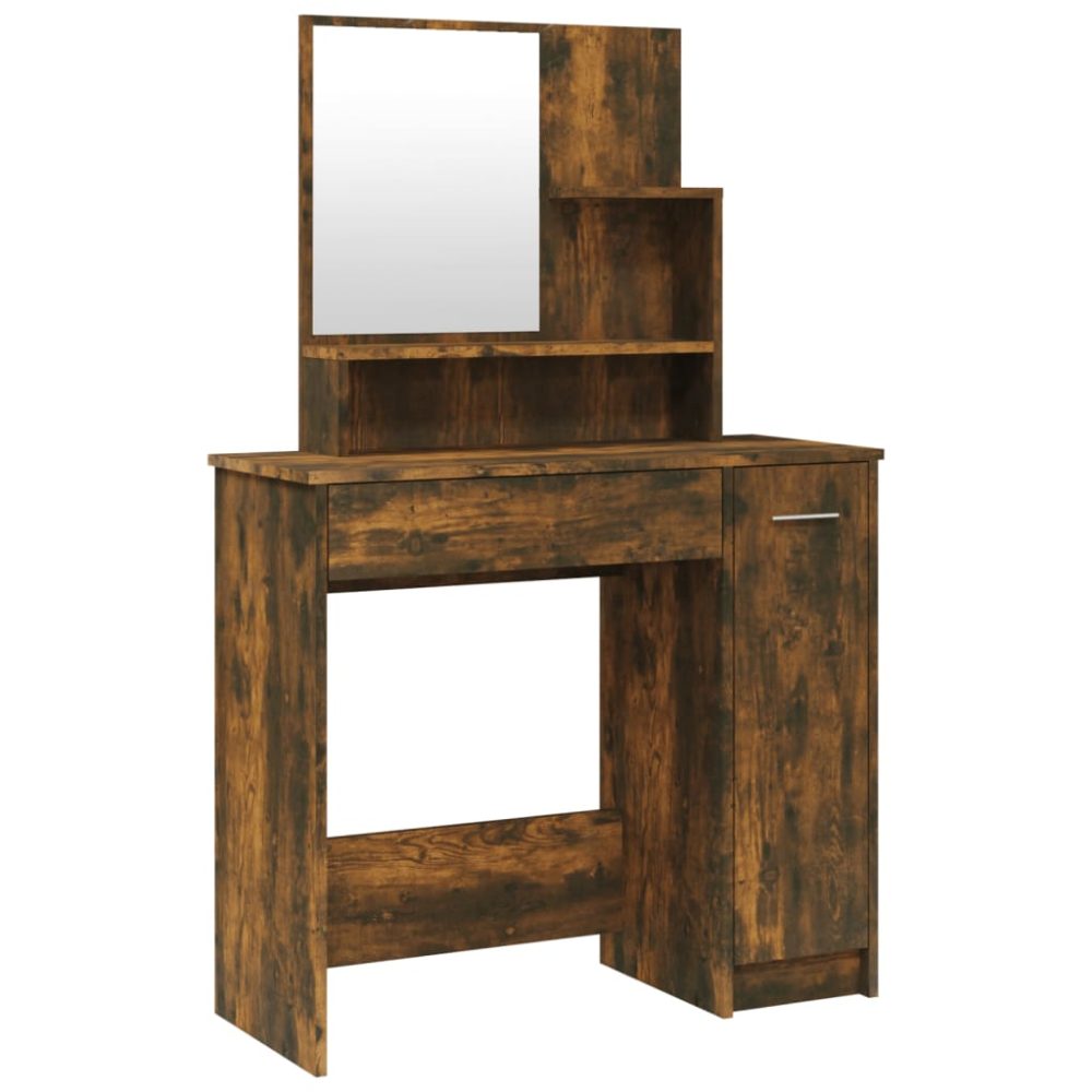 vidaXL Coiffeuse avec miroir Chêne fumé 86,5x35x136 cm
