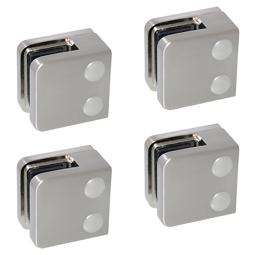 4 x Pince à verre plate modèle 01 – Ep. verre 10 mm, Zamak aspect inox brossé