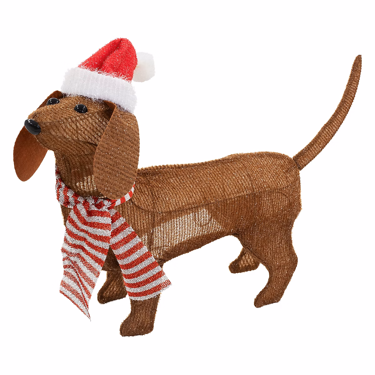 Chien lumineux Noël ECD Germany avec bonnet et écharpe 60 × 43cm à piles 40 LEDs blanc chaud minuterie